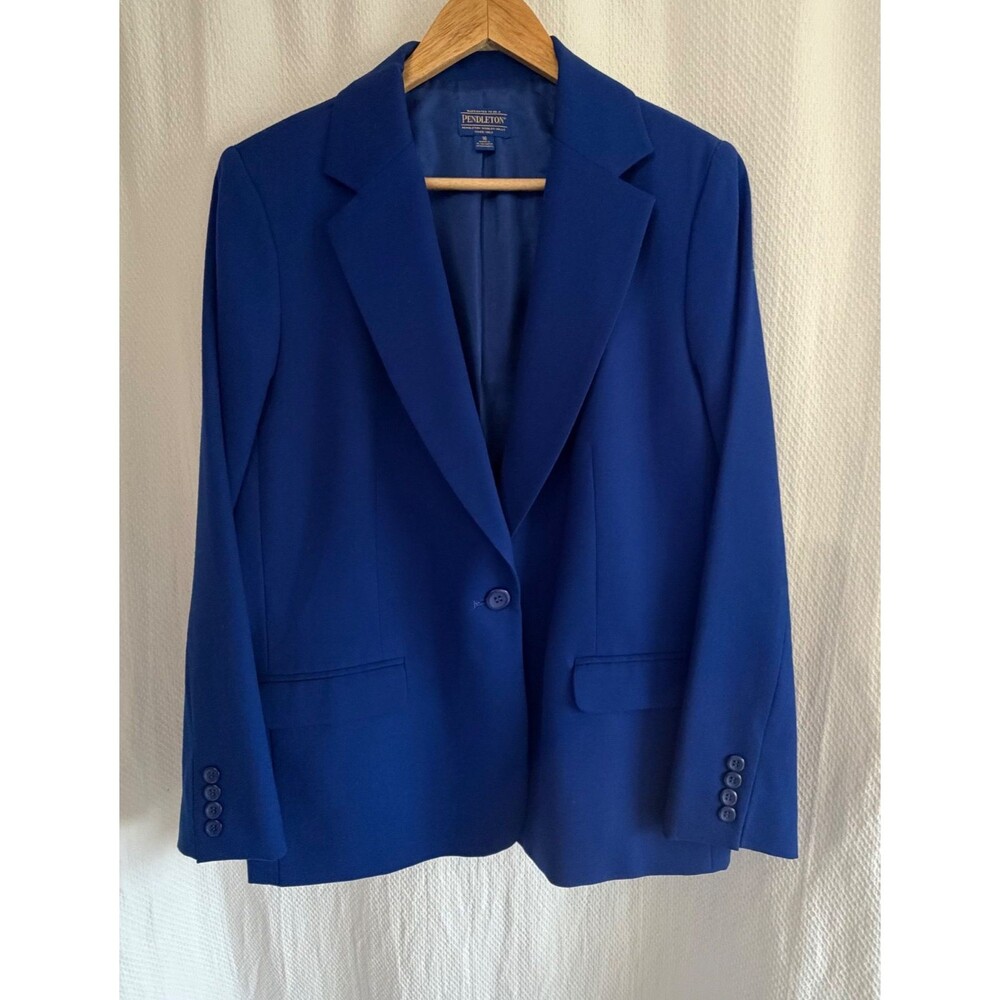 Vintage Pendleton Blue Blazer Wool Jacket Womens Size 16 Tailored Career USA